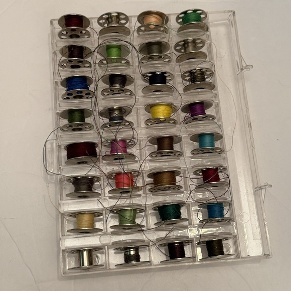 Vtg Sewing Machine Metal Bobbins 7 Hole‎ Most w/Previous Thread Lot of 32 - Picture 7 of 8